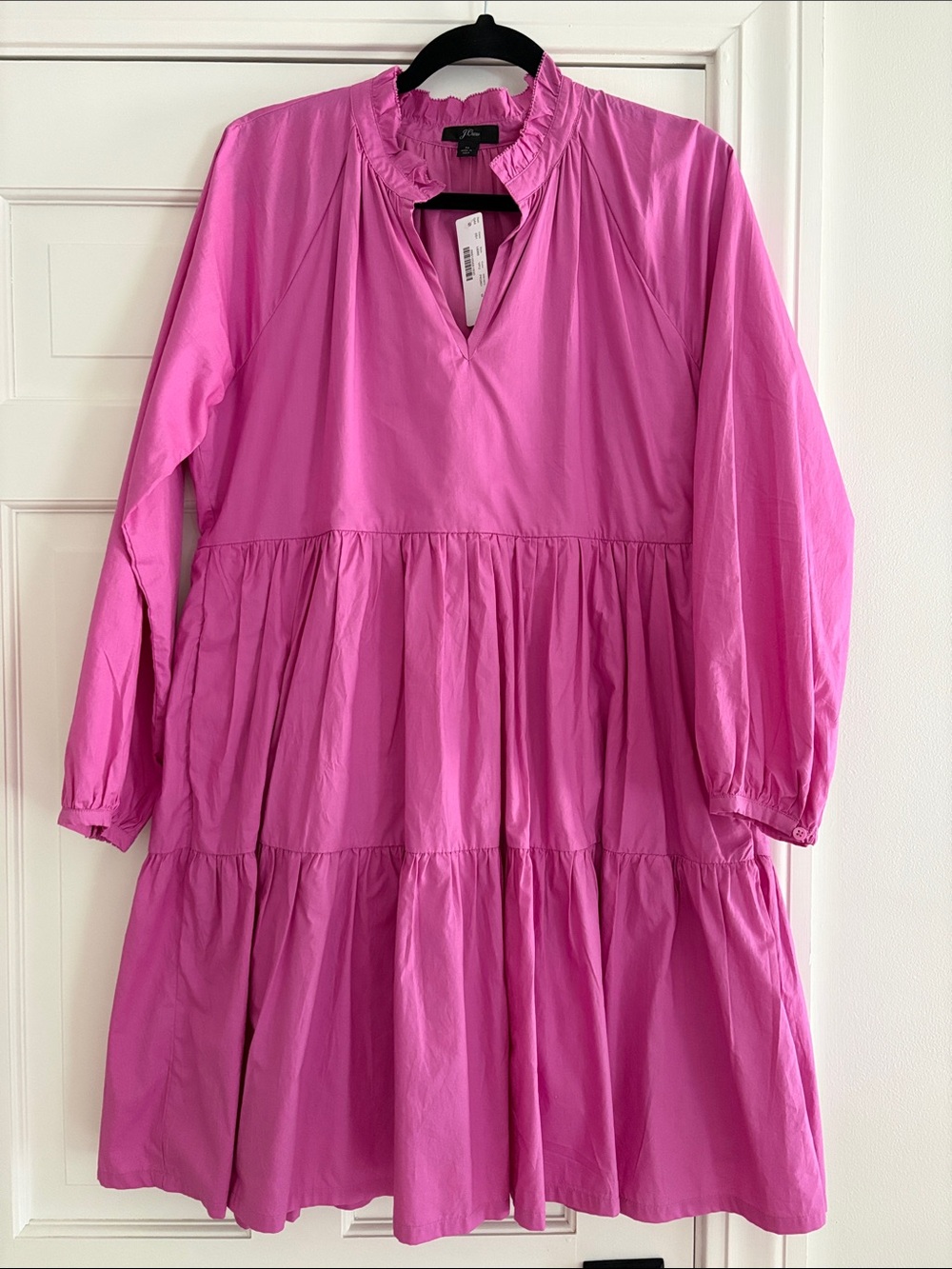J. Crew Hot Pink womens  Tiered Long-Sleeve Dress